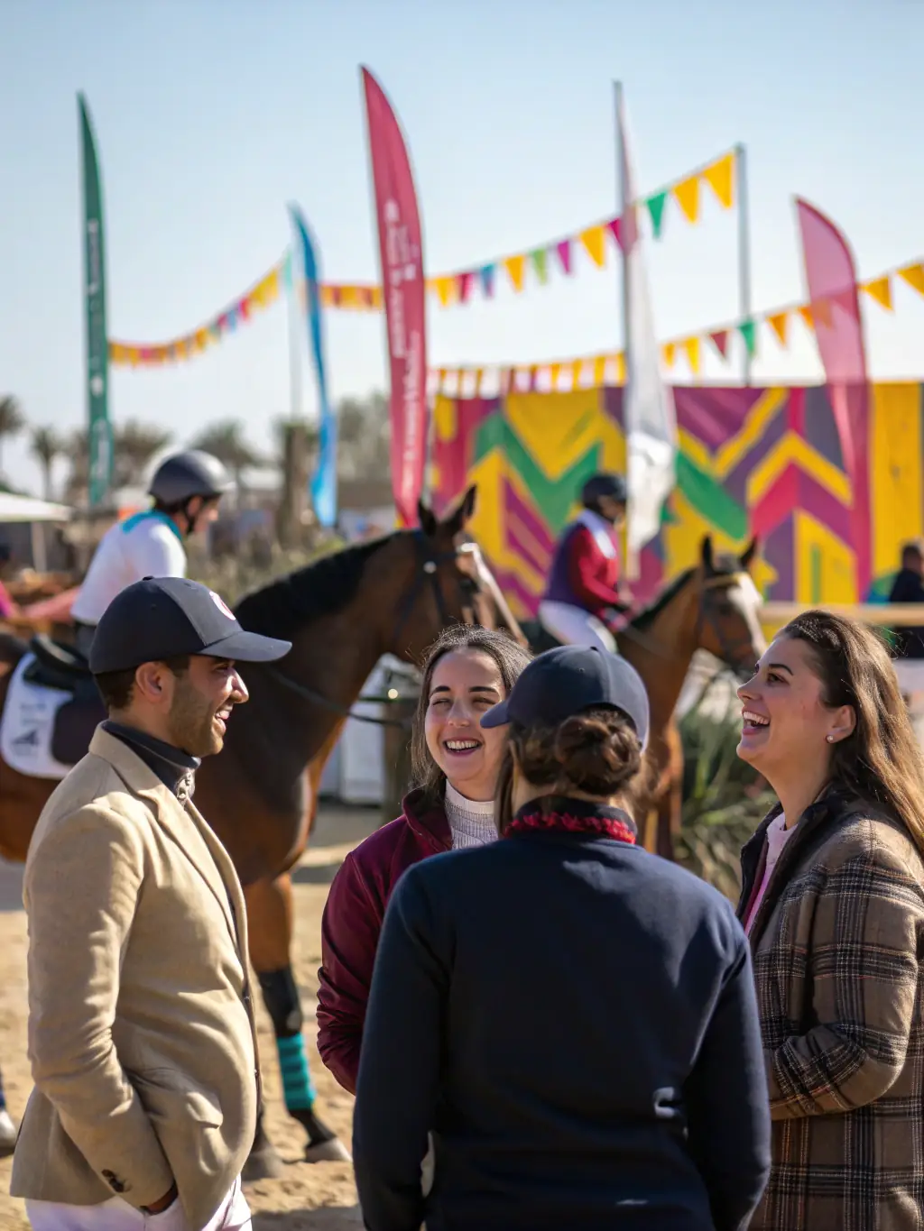 A photo of CDEA members collaborating with local authorities at an equestrian facility, highlighting their commitment to developing the equine sector.